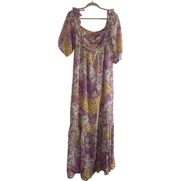 ✨Betsey Johnson Spring Maxi Sz Small Dress Smocked Lavender Floral Patchwork✨ - Picture 5 of 9